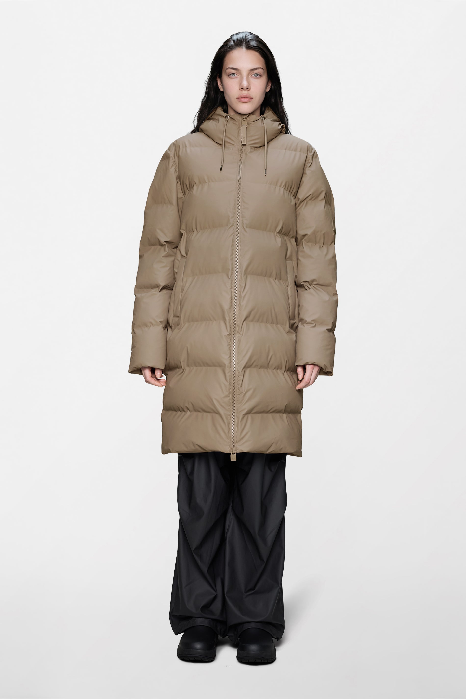 RAINS Alta Longer Puffer Jacket Beige Jacket