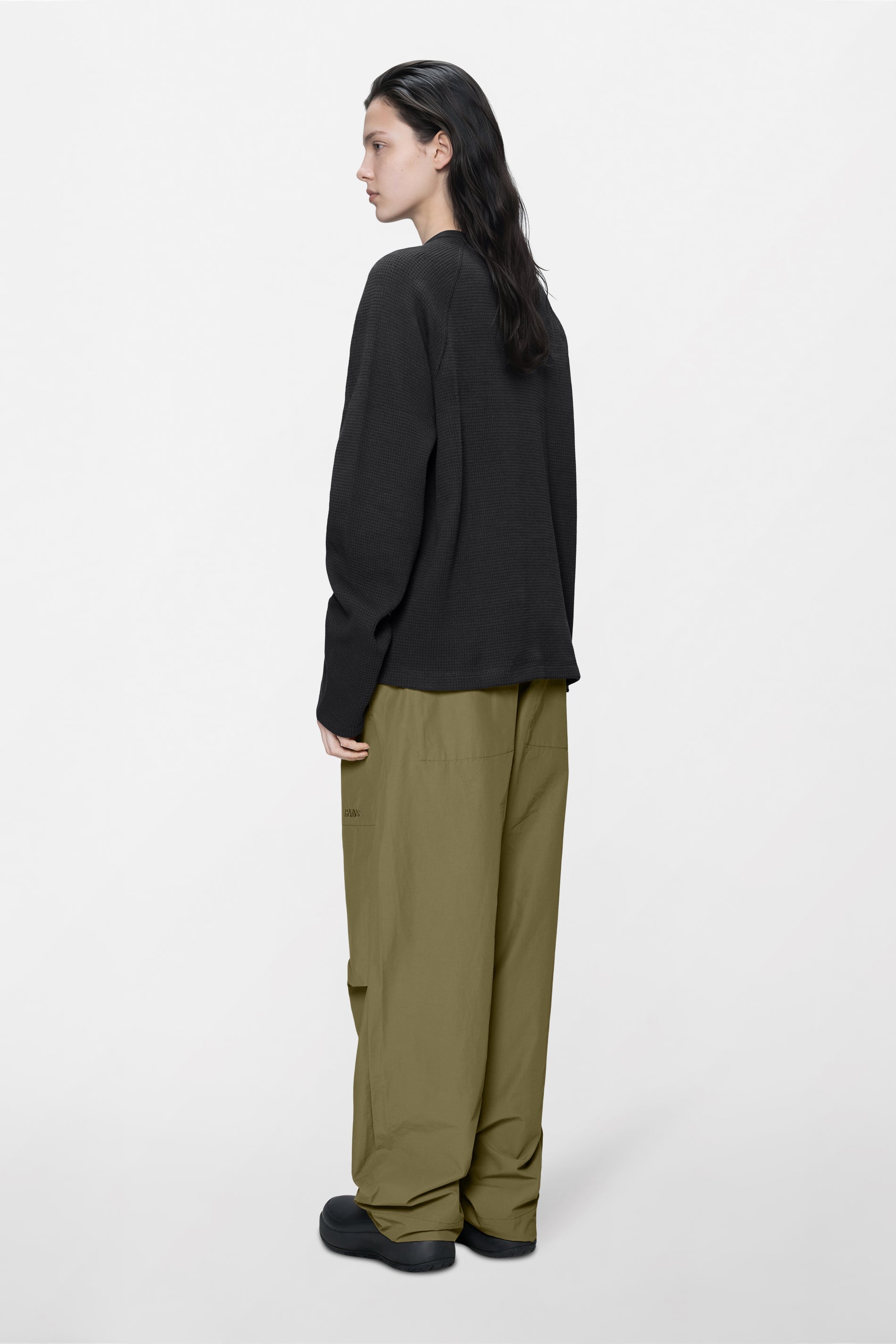 RAINS Waffle Long Sleeve T-Shirt Rains Black Long Sleeve