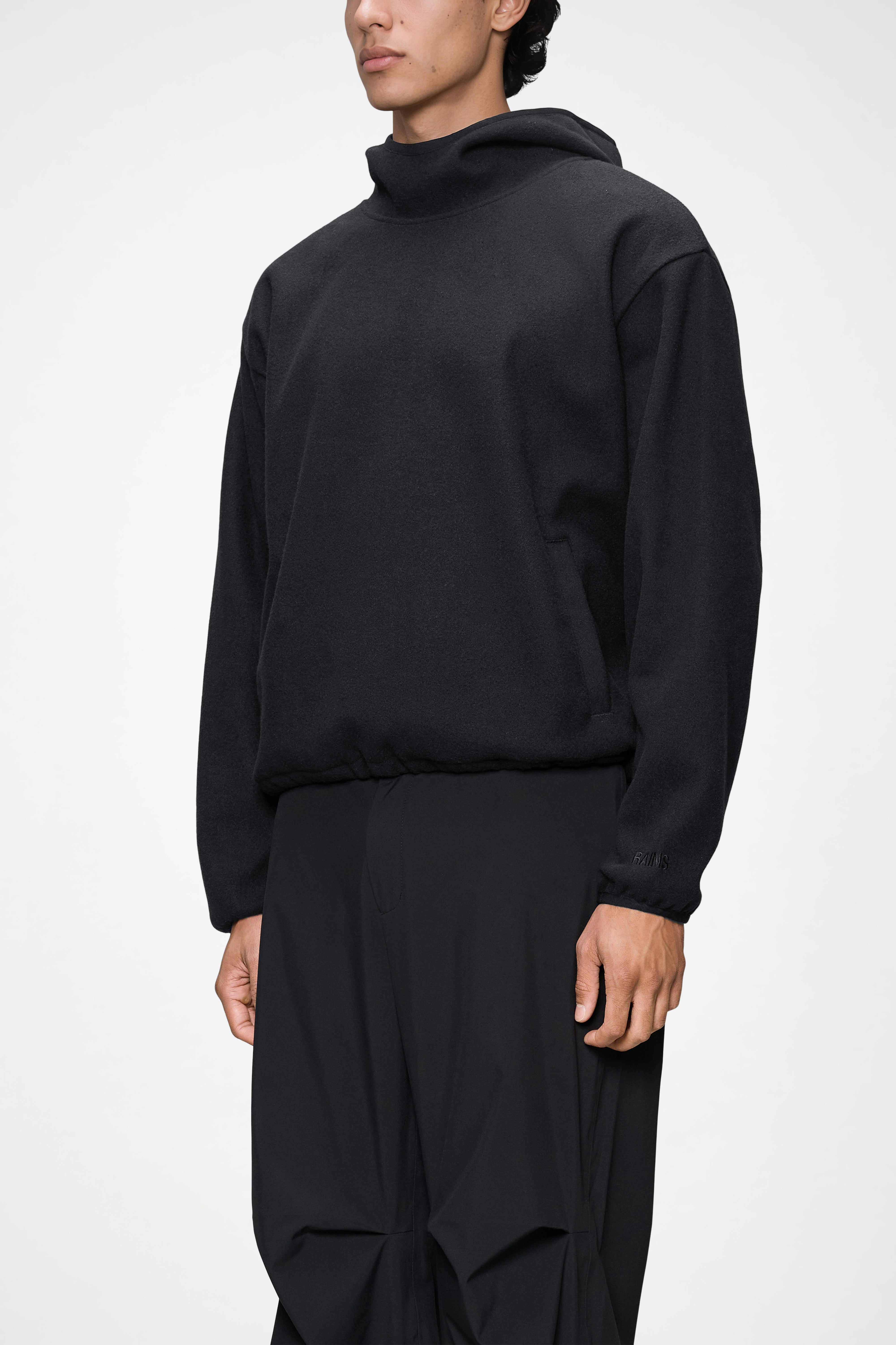 RAINS Fleece Hoodie Black Long Sleeve