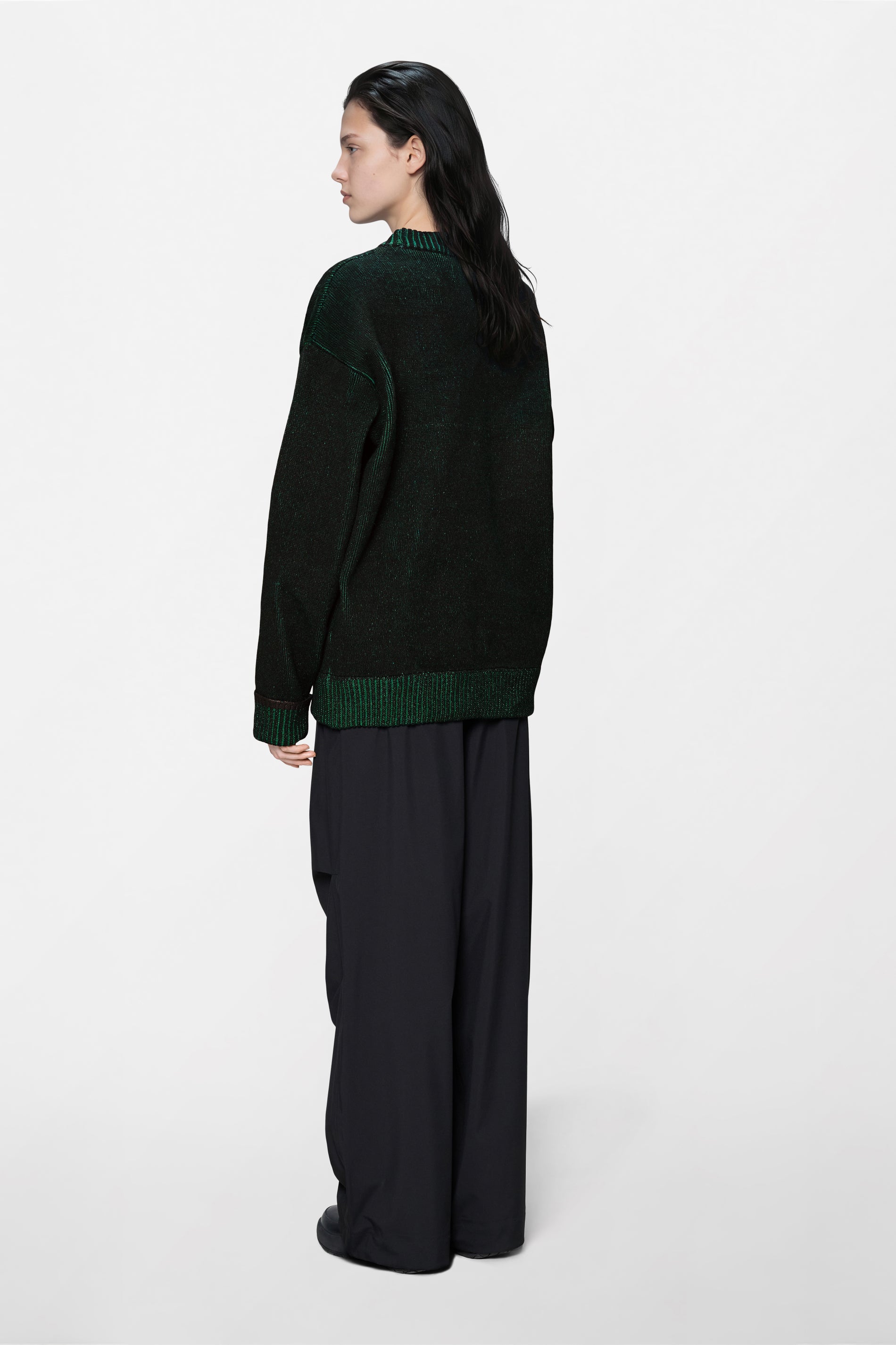 RAINS Sowa Knit Crew Neck Black/ Envy Long Sleeve